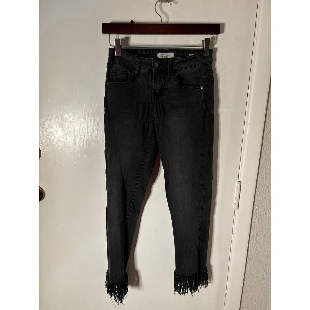 Judy Blue Black Cropped Fit Frayed Hem Jeans 1/25 Flaws Thrashed Rocker Punk